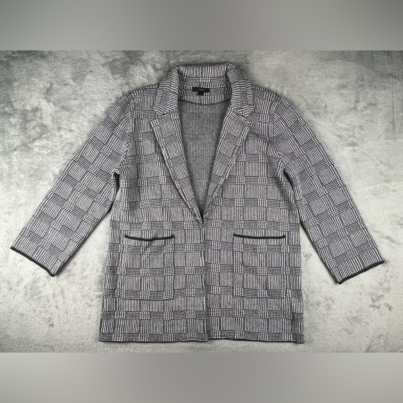 J Crew Sophie Open Sweater Blazer Cardigan Glen Plaid Womens L Merino Wool Blend - Picture 1 of 14
